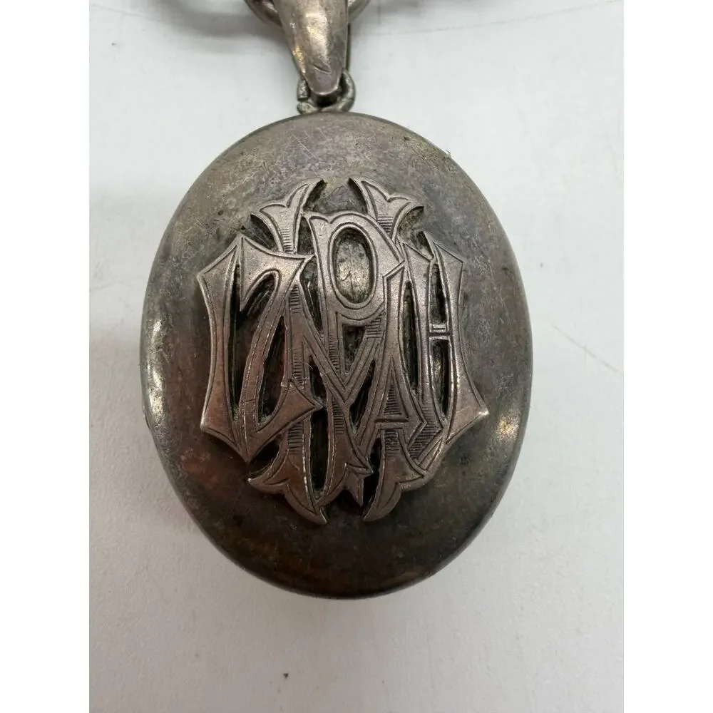 Sterling Ornate Book Chain Necklace Engraved Monogram Oval Locket Pendant